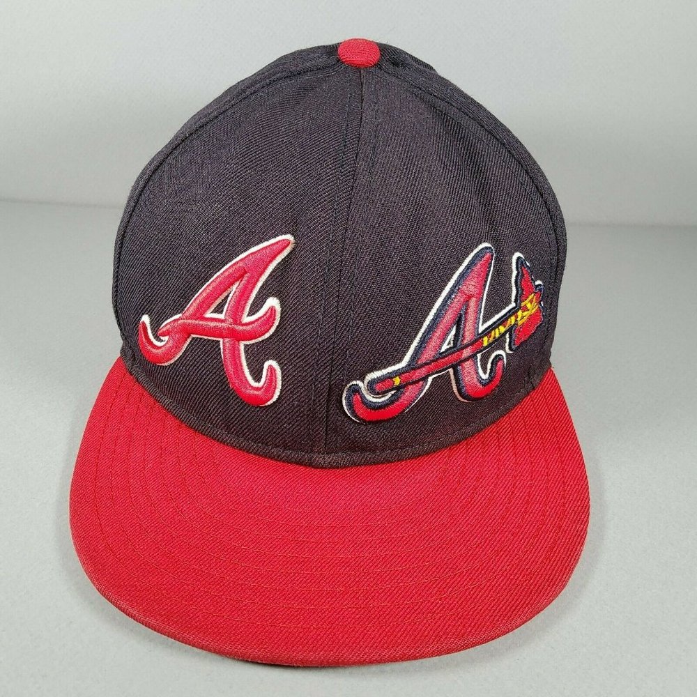 New Era 59Fifty Atlanta Braves Double Logo MLB Navy Blue Baseball Hat Size 7 5/8